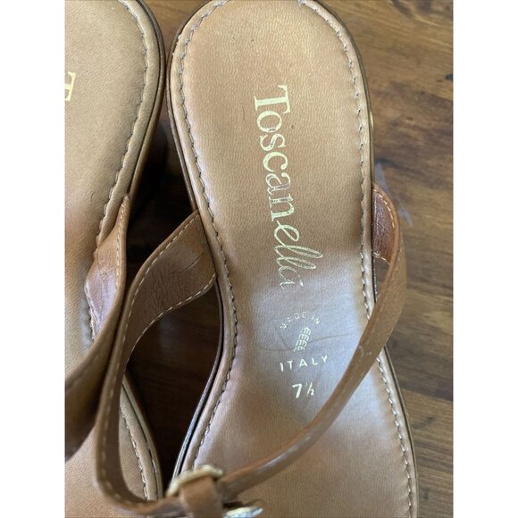 Toscanella Dazzler Crystal Wedge Heel Thong Sandals Cognac Leather. Size 7.5. - Picture 4 of 5